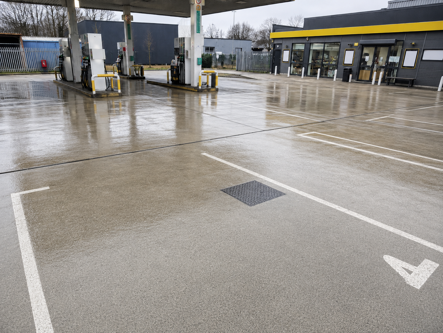 Forecourt after high-pressure cleaning